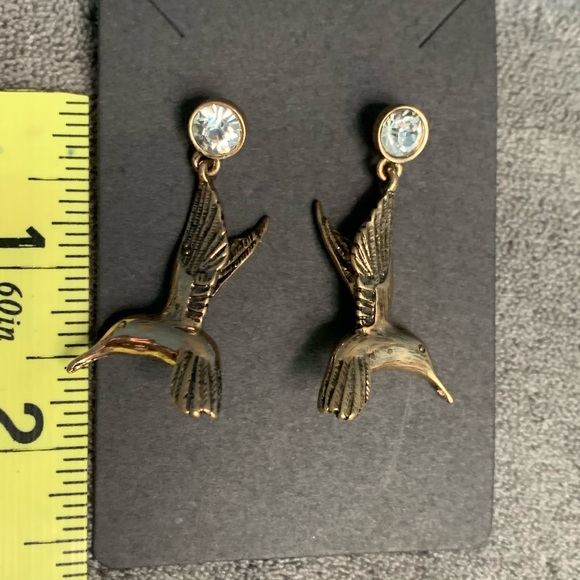 Golden Hummingbird Drop Earrings new - Picture 9 of 10